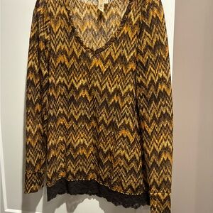 BKE Chevron Long Sleeve Top - Brown and Yellow